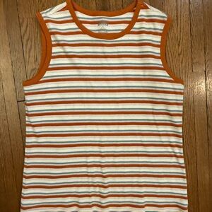 Duluth Trading Co Brown and Green Retro Striped Tank